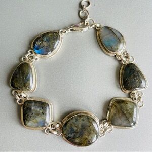 Jimmy Emerson Navajo Labradorite Gemstone Link Sterling Silv Bracelet JE…